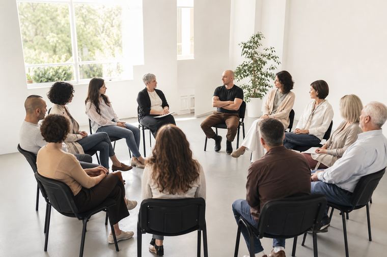 Gruppo numeroso di persone sedute vicine, come i soci riuniti in assemblea